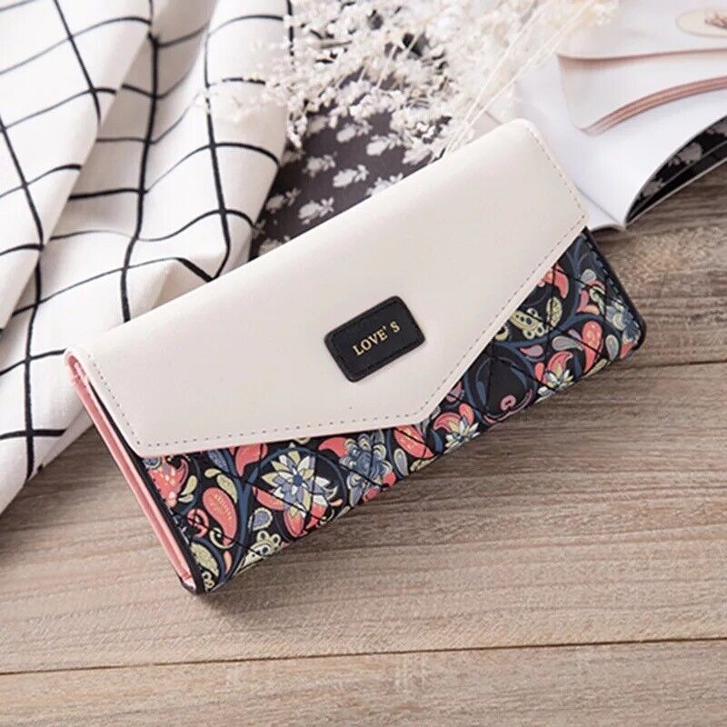 Women's Leather Envelope Clutch Wallet, Long Card Holder