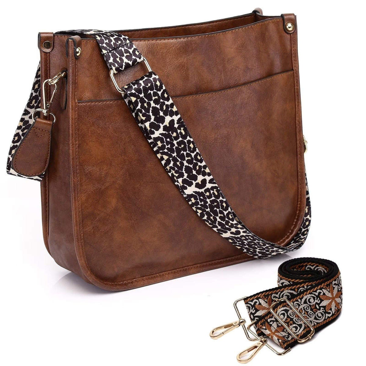 Vegan Leather Crossbody Bag for Women, Purse with Guitar Strap
