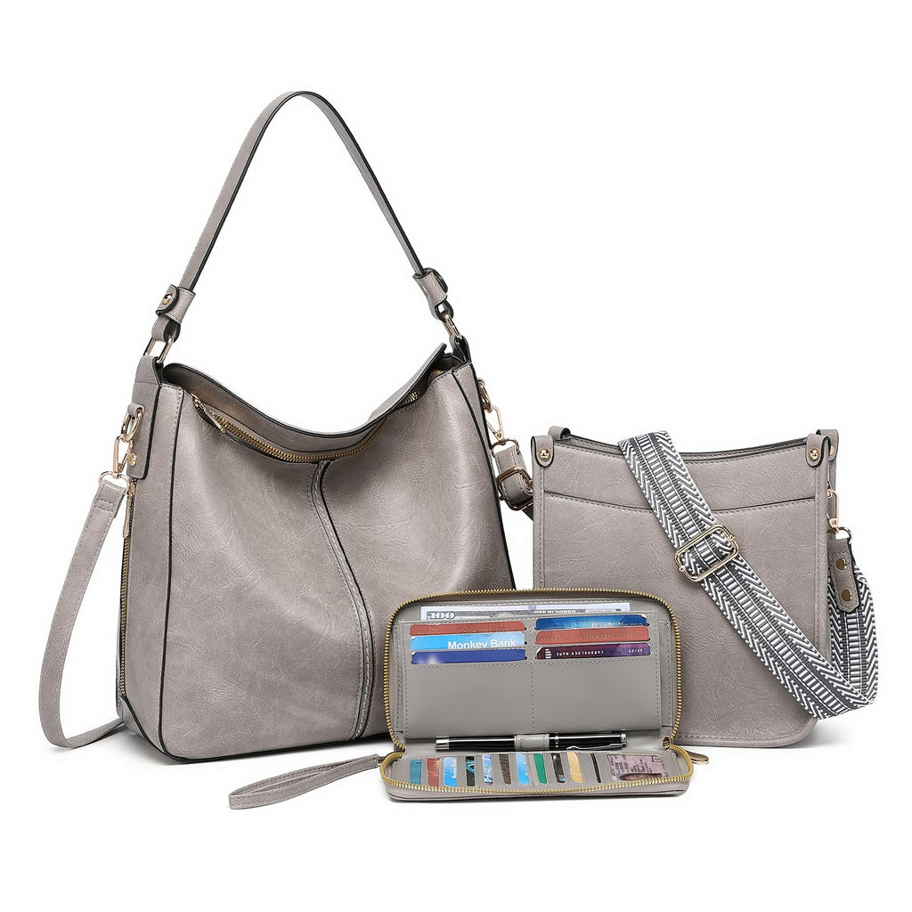 Women's Crossbody Bag Set, 3 PCS, Large Leather Purse, Shoulder Bag, Handbag with Wallet and Adjustable Straps