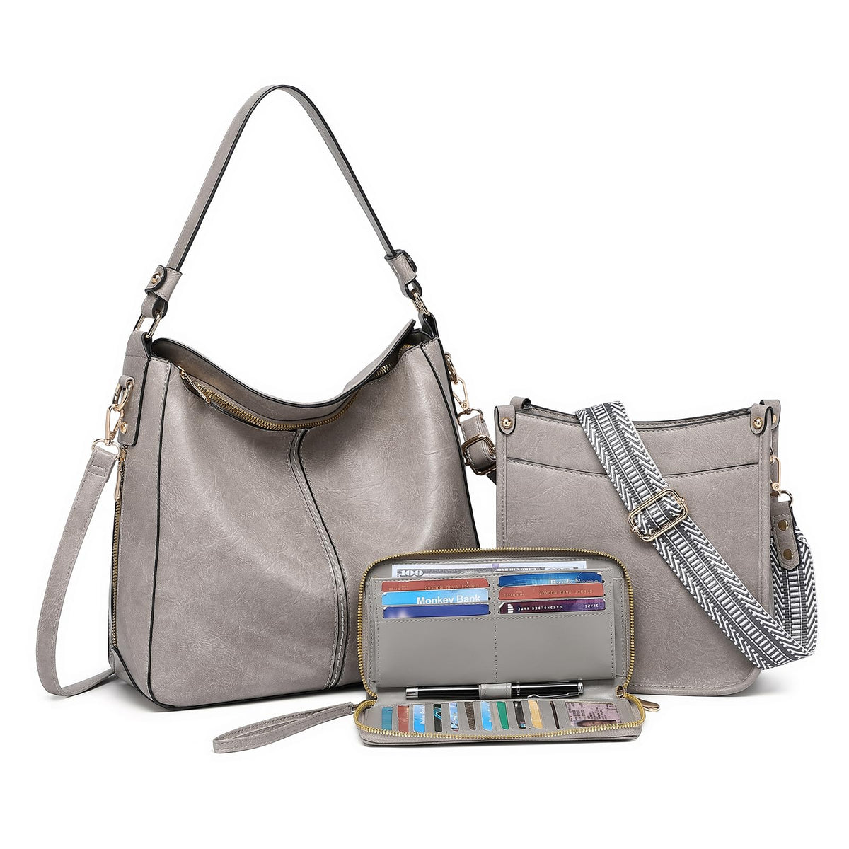 Women's Crossbody Bag Set, 3 PCS, Large Leather Purse, Shoulder Bag, Handbag with Wallet and Adjustable Straps