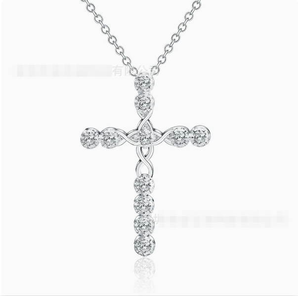 Silver Cross CZ Crystal Pendant Necklace for Women