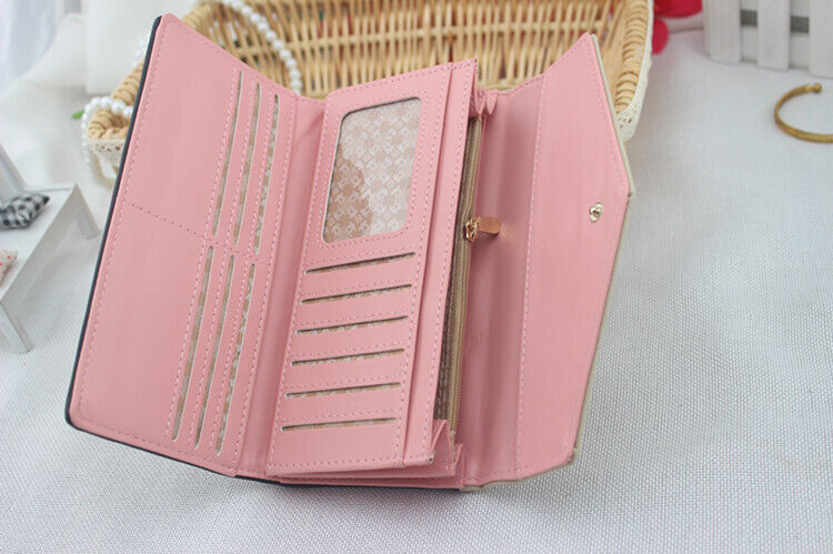 Women's Leather Envelope Clutch Wallet, Long Card Holder