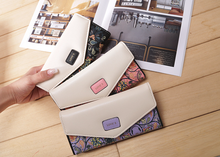 Women's Leather Envelope Clutch Wallet, Long Card Holder