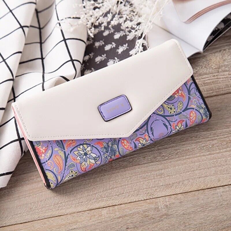 Women's Leather Envelope Clutch Wallet, Long Card Holder