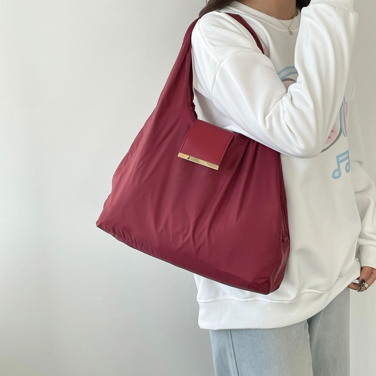 Women's Lightweight Nylon Shoulder Handbag with Key-ring