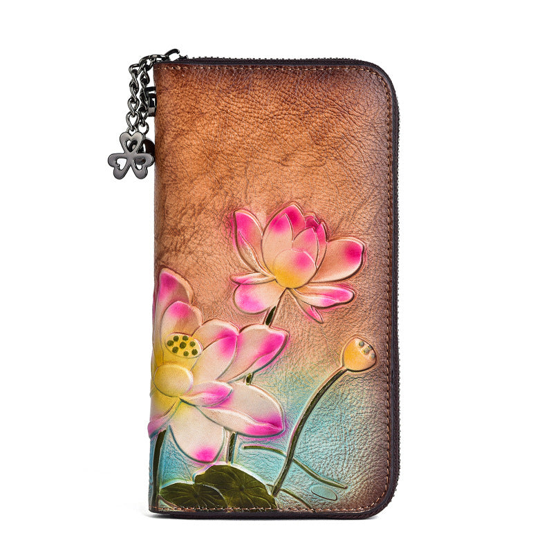 Women's Embossed Cowhide Wallet and Coin Purse