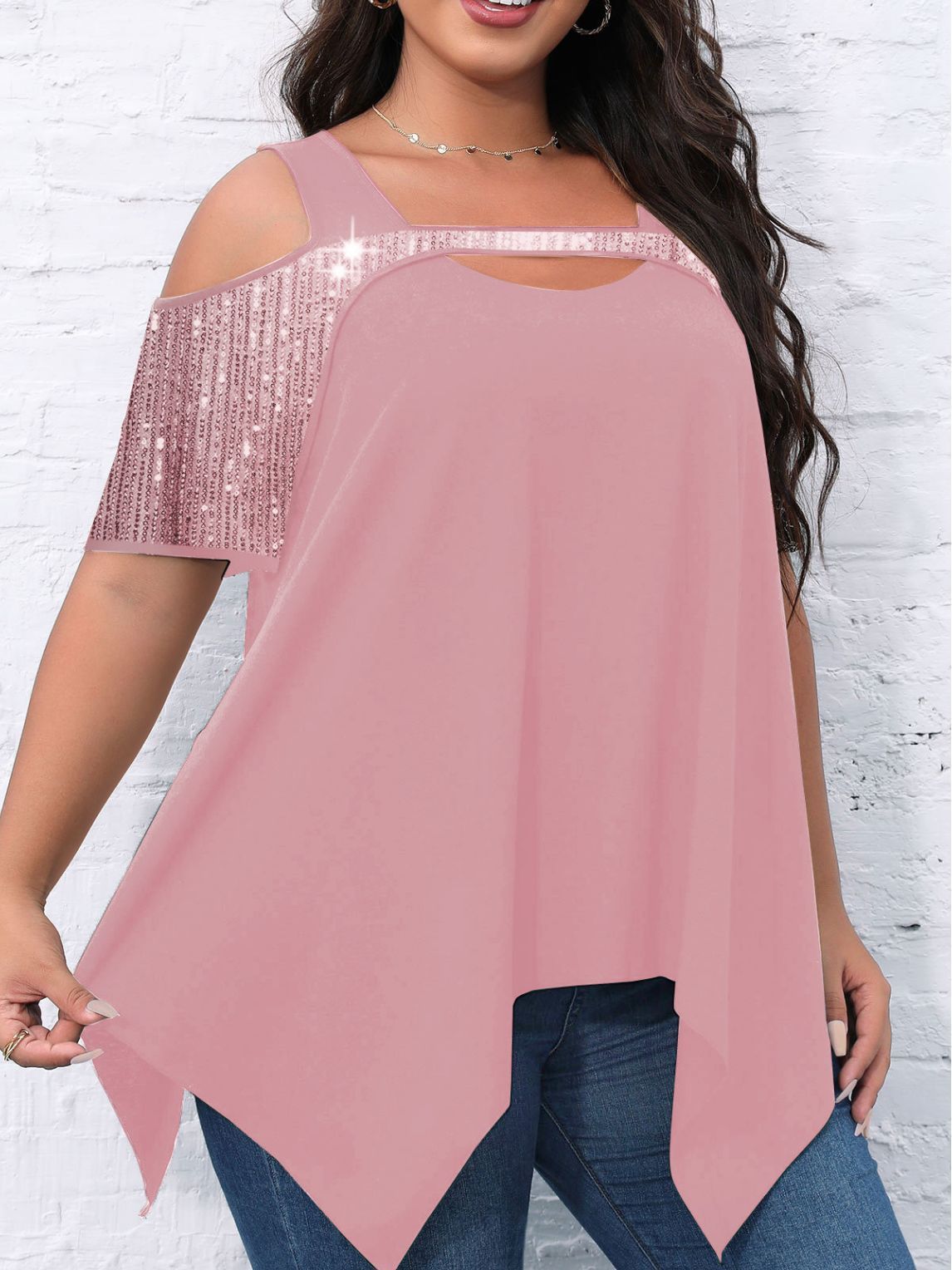 Beaded Hollow Big Swing T-shirt for Women
